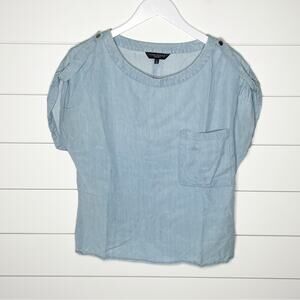 Waverly Grey Anthropologie Chambray Split Back Top Blue Size Small